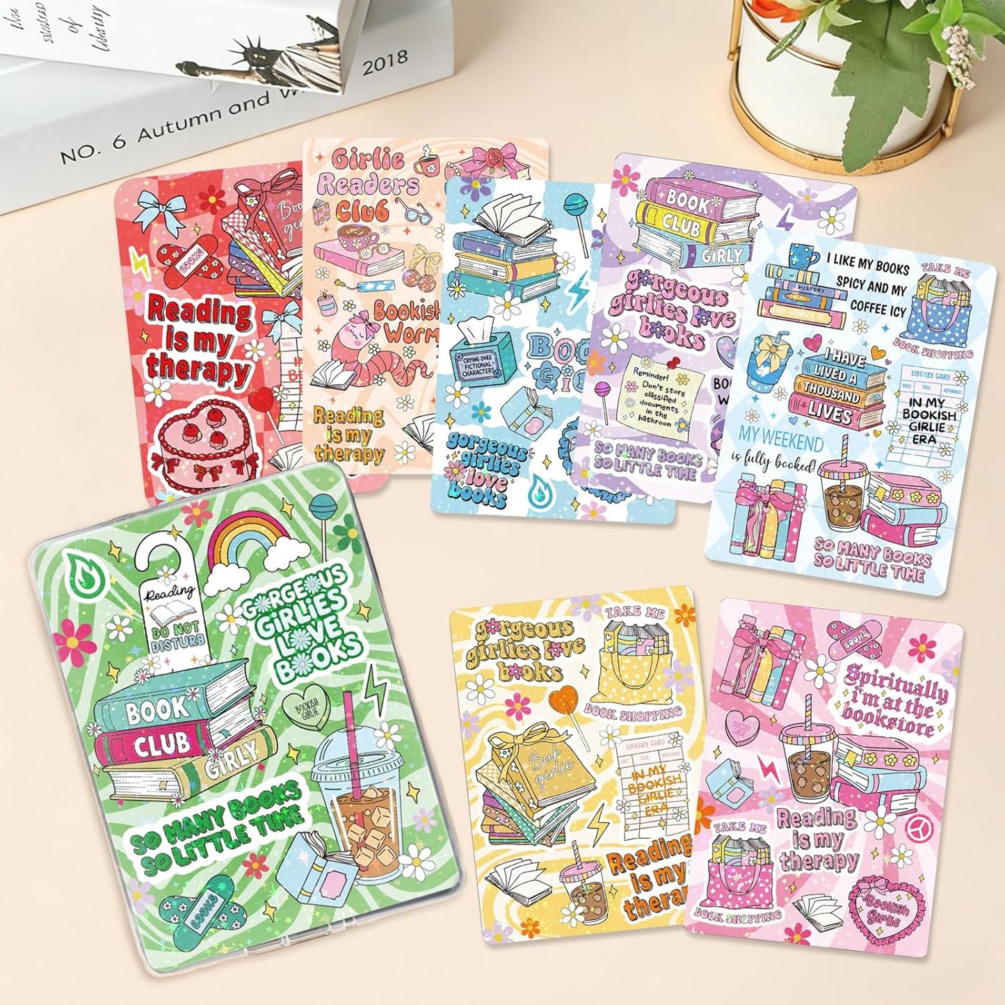 Inserts Cardstock for Clear Case - 8 PCs Funny Bookish Girlies Back Skin Stickers for Kindle Paperwhite 11th 12th Generation 6.9" Colorsoft Decorating Accessories for E-Reader Reading Gift