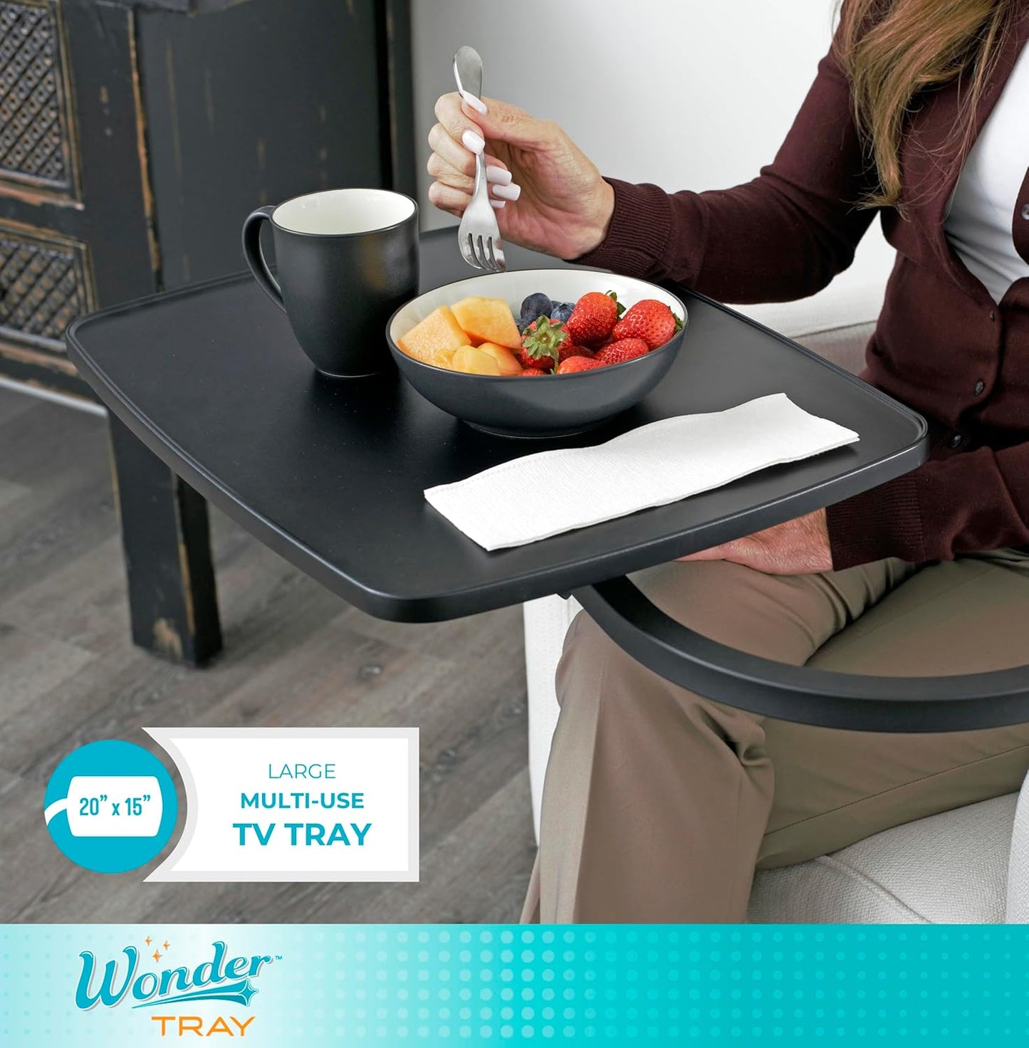 Stander Wonder Tray, Adjustable Swivel Table, Large Laptop Stand, Couch Desk, Side Tables & Gaming Bench, TV-Trays for Eating on Couches, Chairs, Recliners, Black