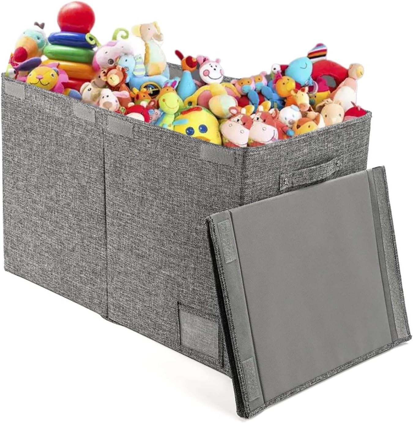 PandaEar Large Toy Storage Box with Lid, Collapsible Organizer Chest Bin Basket for Kids, Boys, Girls, Playroom, Nursery, Bedroom, Closet, 25"x13"x16" (Gray)
