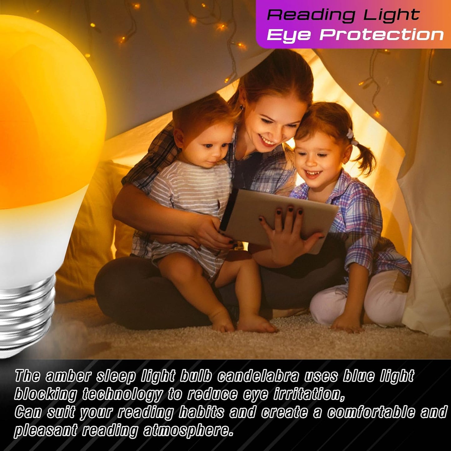 Amber Sleep Light Bulb, Blue Light Blocking, 1800K Warm Light Bulb 25-40W Equivalent, 3W Mood Soothing Night Light, E26 Dim Light Bulbs for Healthy Sleep Therapy, Bedroom, Nursery, Non-Dimmable, 2pack