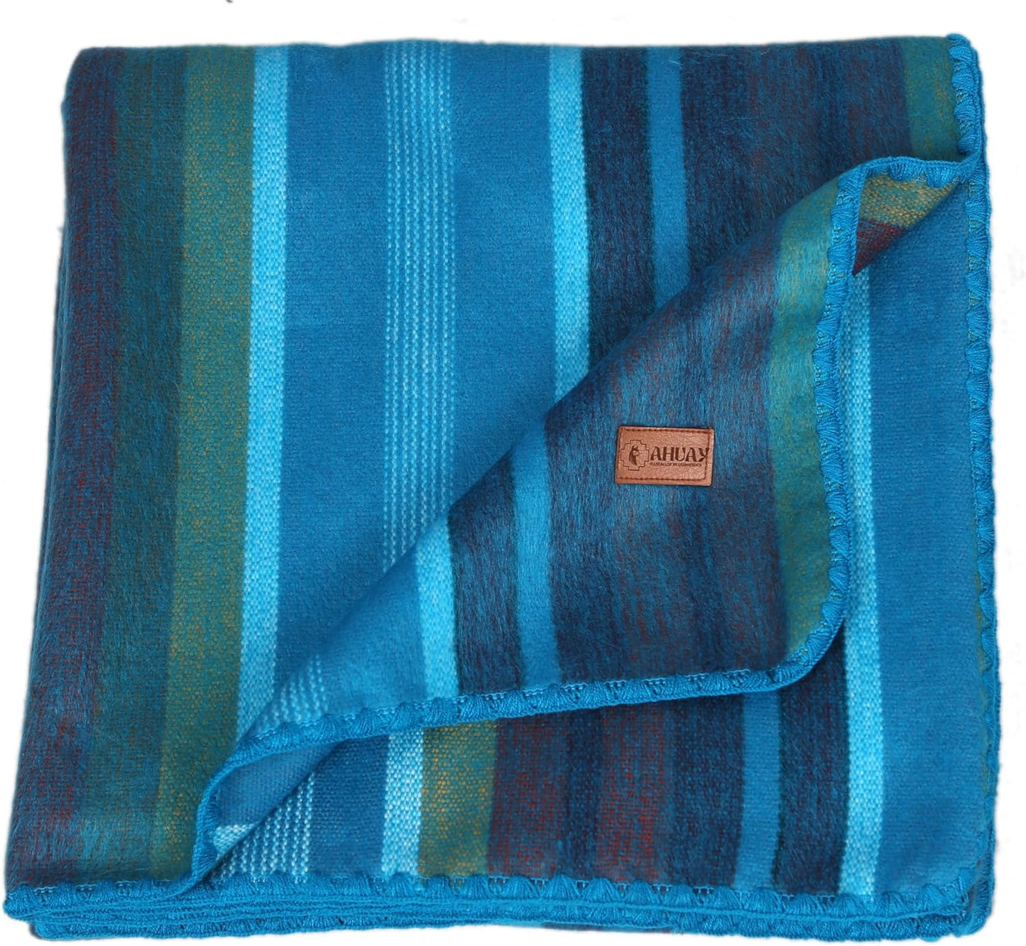 Alpaca Wool Blanket – Naturally Warm and Ultra-Soft Comfort – 95 x 65- Breathable and Hypoallergenic – Non-Itchy Alpaca Blanket, Handwoven, Cozy Feel and Beautiful Natural Texture(Turquoise Blue)