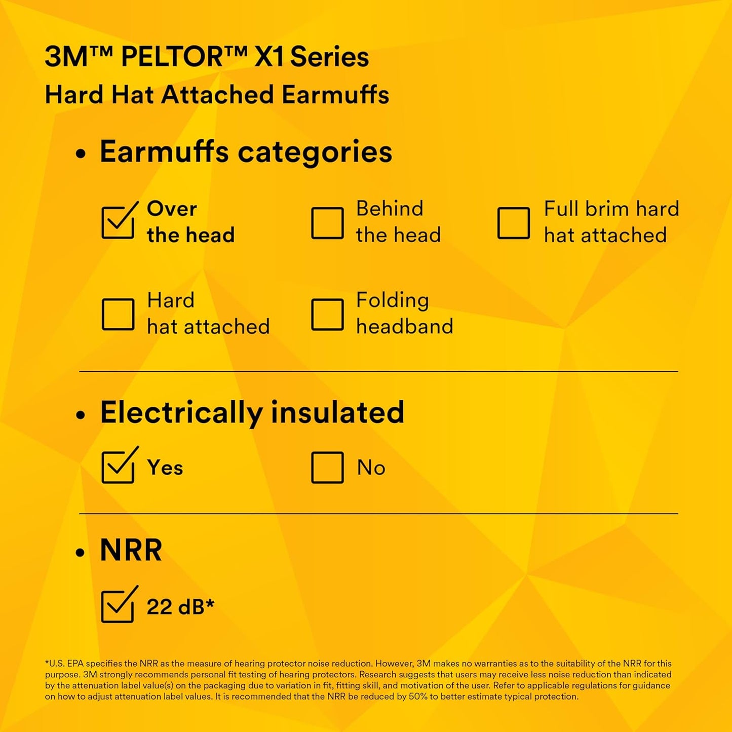 3M PELTOR Ear Muff Hearing Protection, Over-the-Head, X Series X1A, NRR 22 dB, Lightweight, 1 Pair, Construction, Manufacturing, Maintenance, Automotive, Woodworking, Green/Black