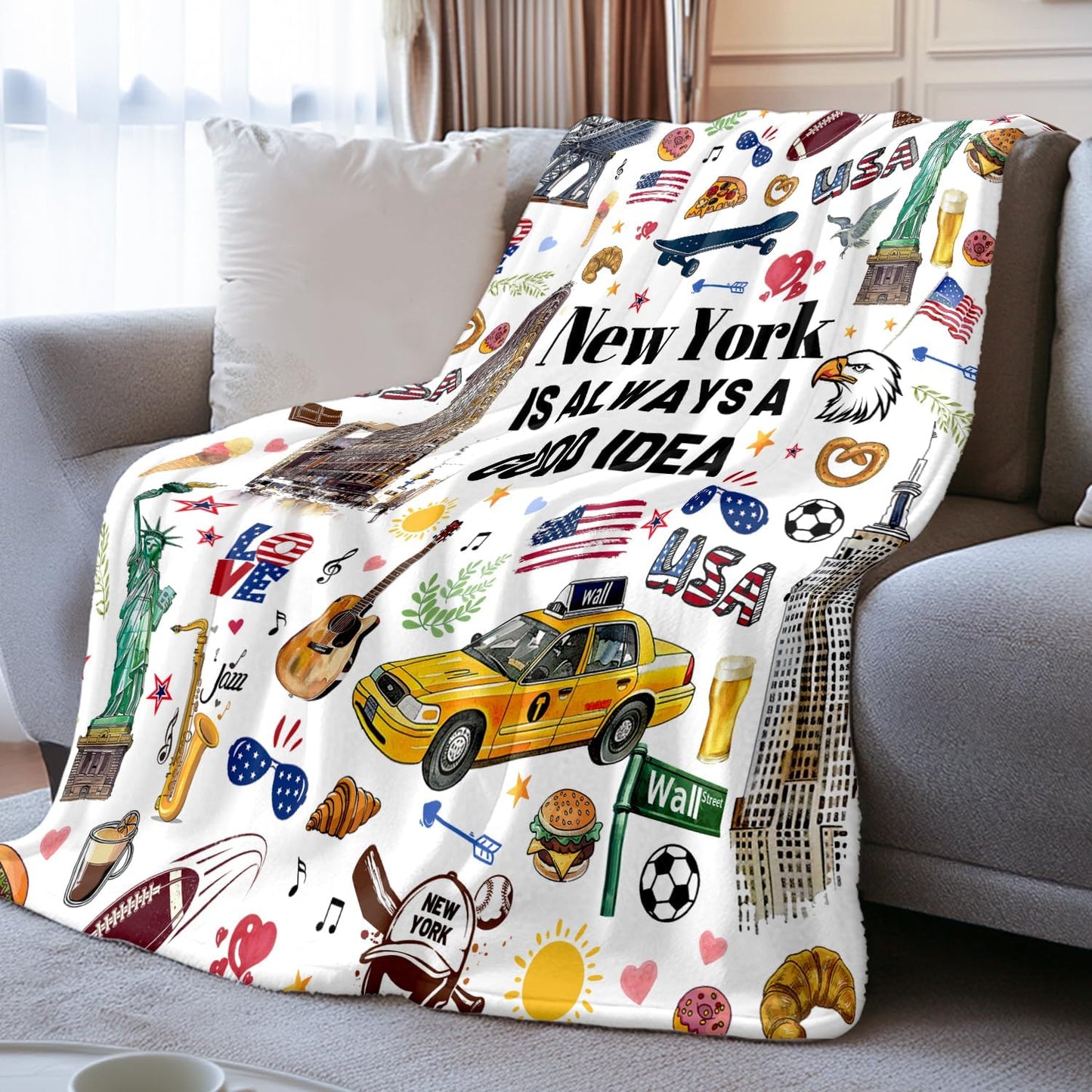 New York Travel Souvenirs Gift Throw Blanket, Welcome to New York City Themed Gifts for Traveller Women Friends, I Love NYC Travel Trip Favors Soft Blanket 50 * 60in