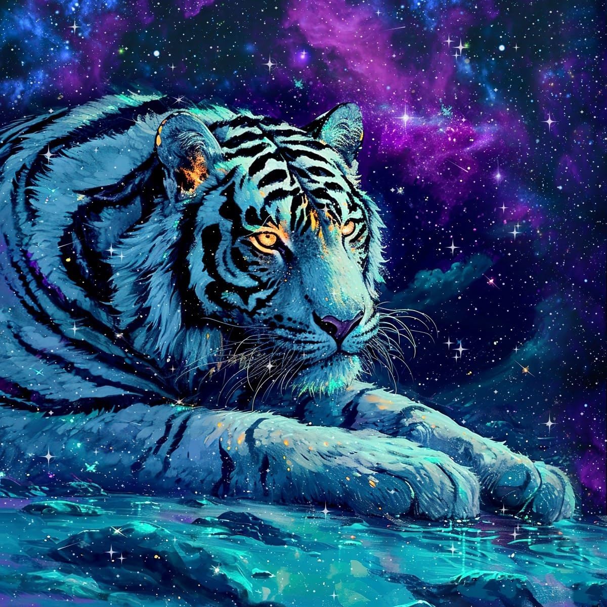 Feelyou White Tiger Flannel Fleece Throw Blanket Queen 90"x90" 3D Animal Print Plush Blanket for Kids Teens Luxury Galaxy Fuzzy Blanket Purple All Season Bed Blanket