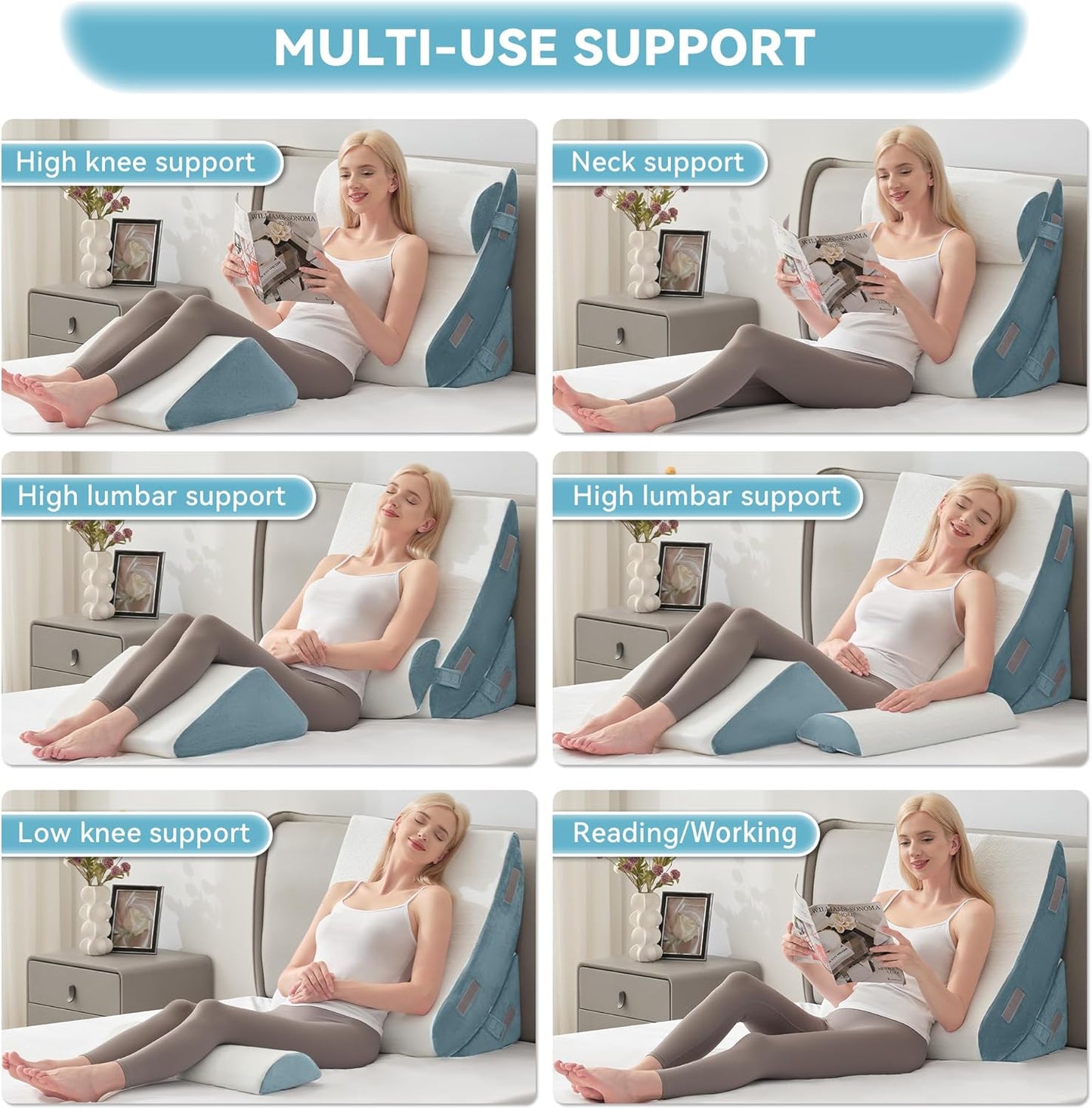 Kingfun 4PCS Orthopedic Bed Wedge Pillow Set for After Surgery, Memory Foam Support Pillow for Back, Neck and Leg Pain Relief, Adjustable Triangle Pillow - Acid Reflux, Anti Snoring & GERD