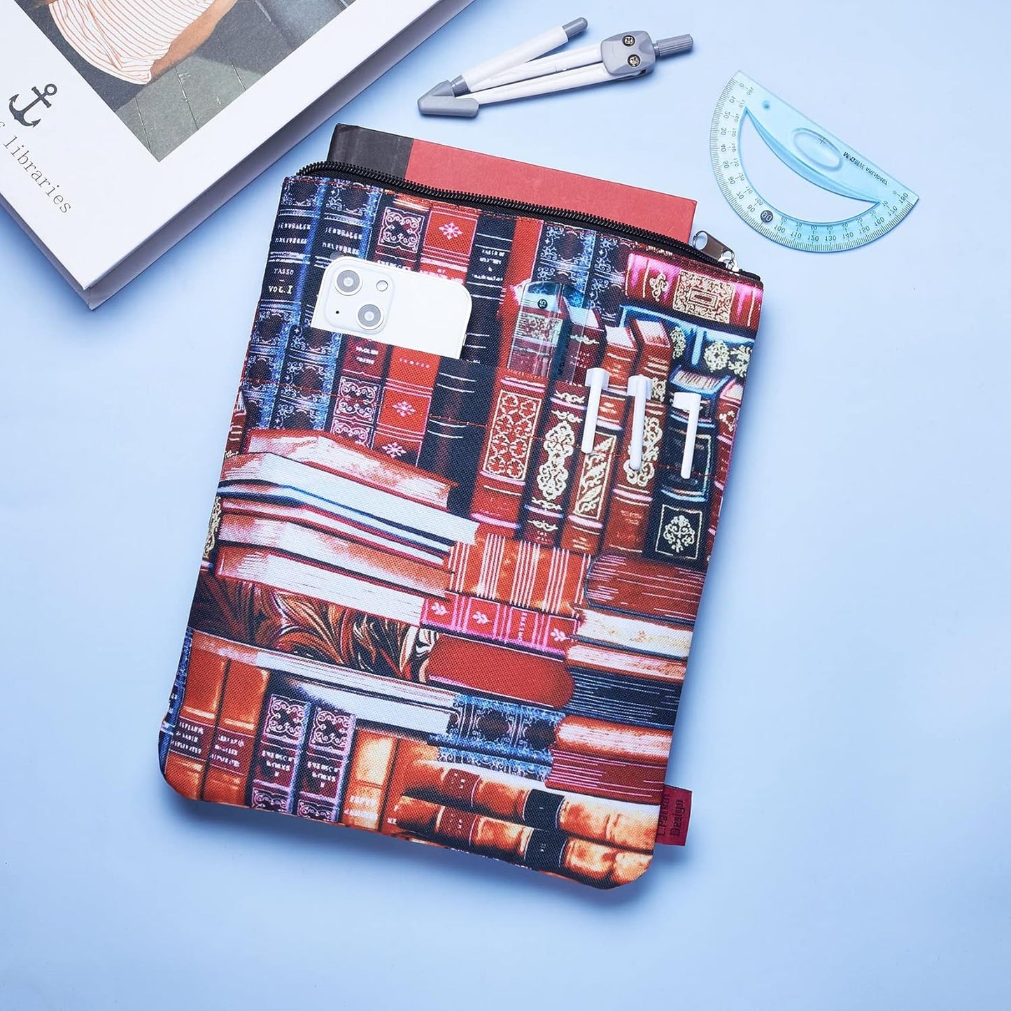 LParkin Classic Bookcase Book Sleeve Cover, Book Protector with Zipper for Paperbacks, Medium 11 X 8.5 Inch,Book Pouch Book Lovers Gift