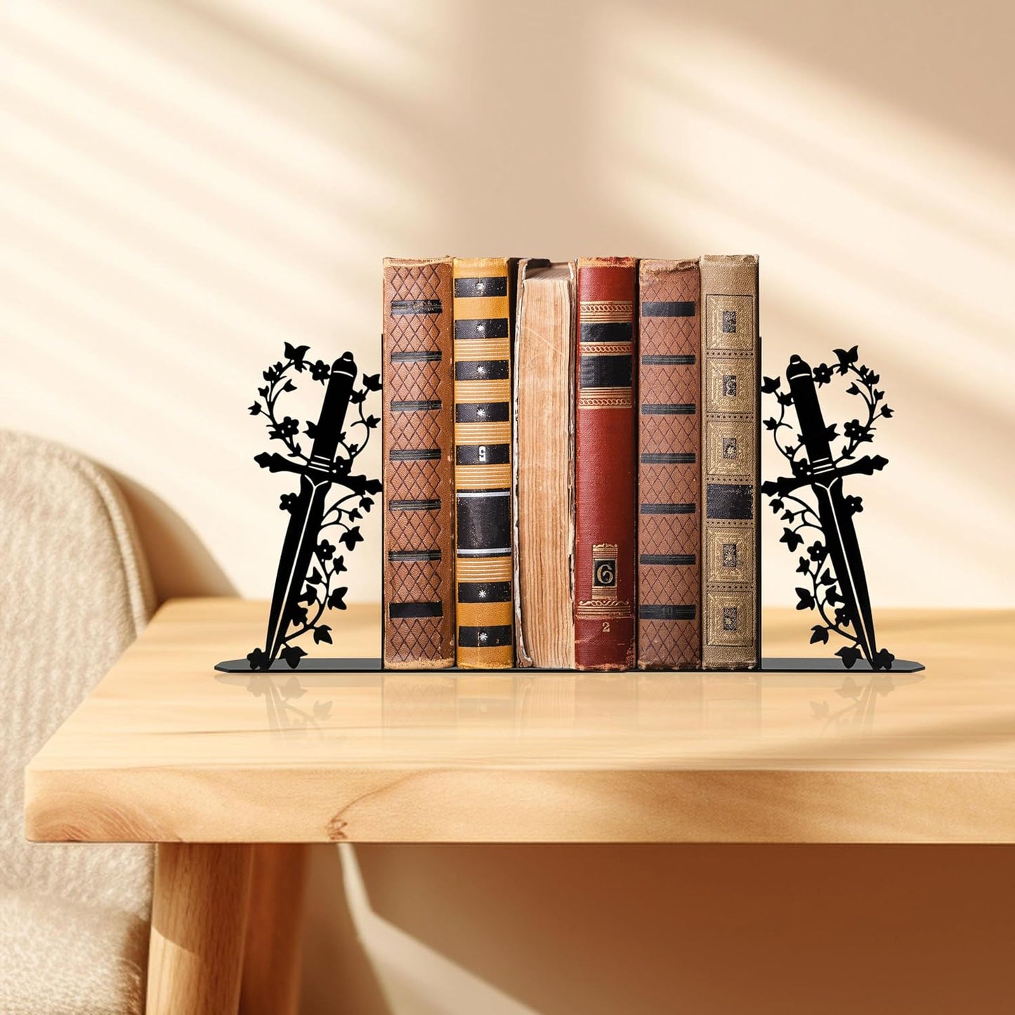 Cute Book Ends for Shelves – Decorative Dagger-Themed Bookends for Shelves, Unique Bookends for Home, Office, or Gift – Sturdy Metal Book Ends Decorative