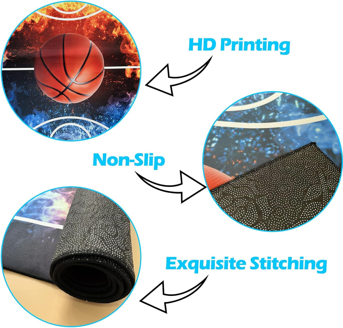 Basketball Rug for Boys Bedroom 3'x5' Non Slip Basketball Court Rugs,Fire Printed Sports Carpet for Living Room and Game Room Decor