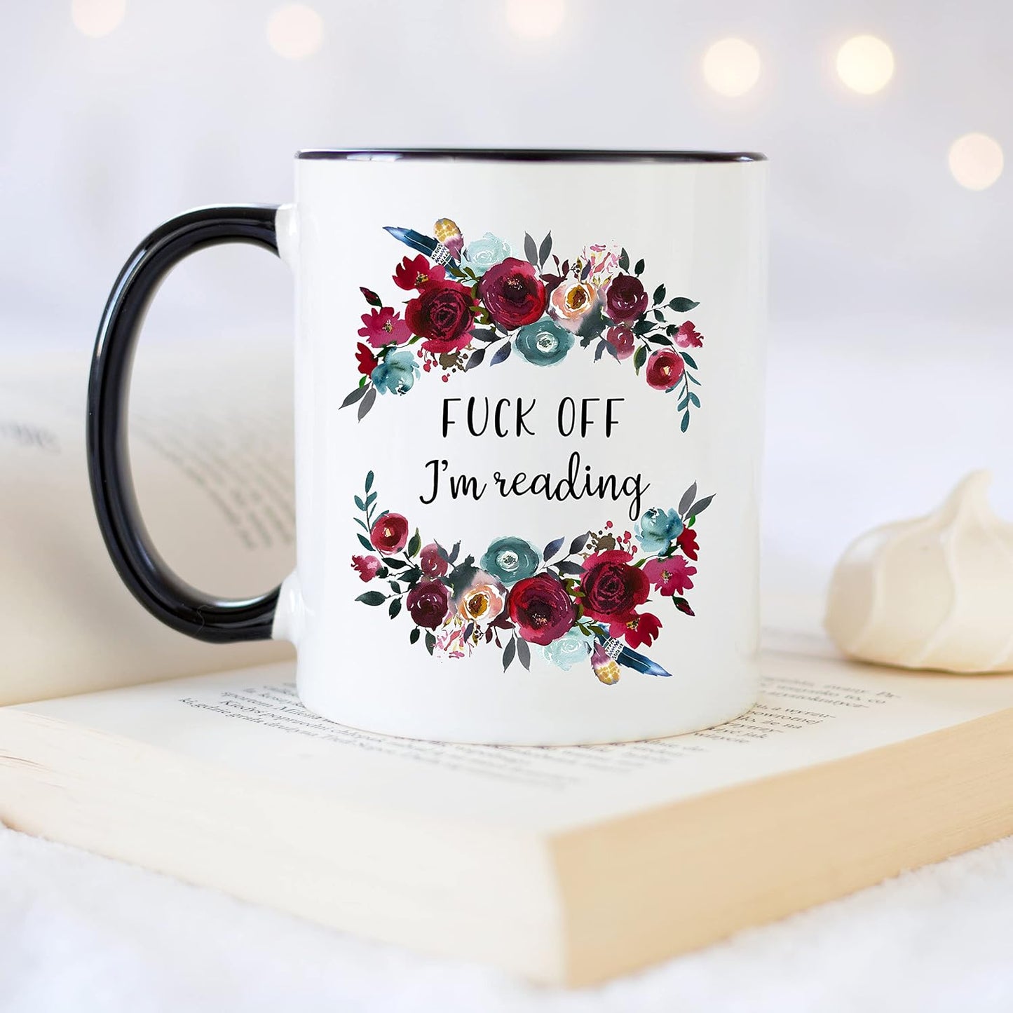 YouNique Designs Book Lovers Mug, 11 Ounces, Bookish Items, Book Club Cup, Book Mug, Bookworm Coffee Mug, Cup for Readers Book Lovers Women, Book Worm Mug for Women (Black Handle)