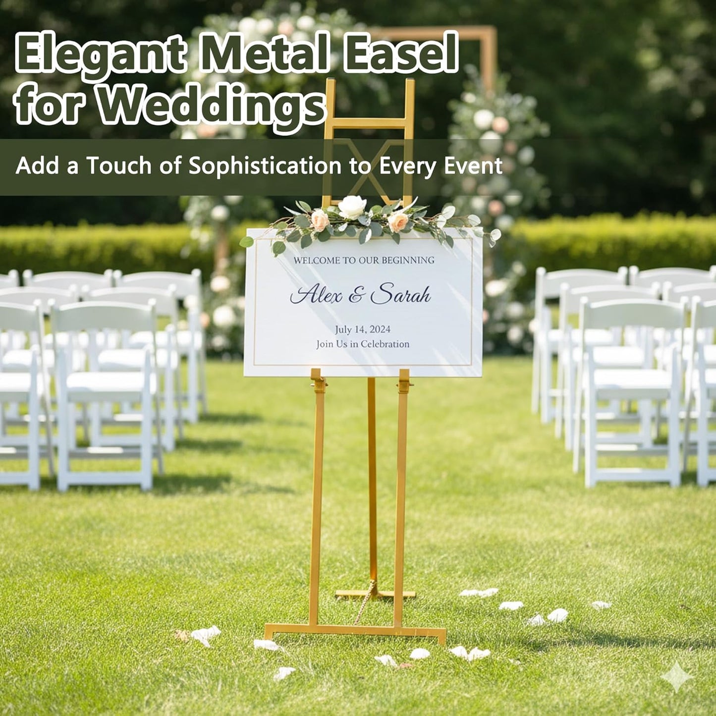 Gold Easel Stand for Sign, 53'' Adjustable Easel Stand for Display, Metal Easel Display Stand Heavy Duty(Square Tube)