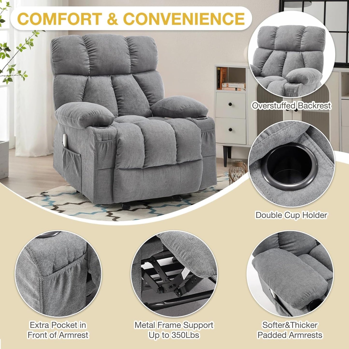 Electric Massage Recliner Chair with Vibration Gently Heat Fabric Ergonomic Manual Overstuffed Rocker Lazy Boy Chairs for Living Room Bedroom