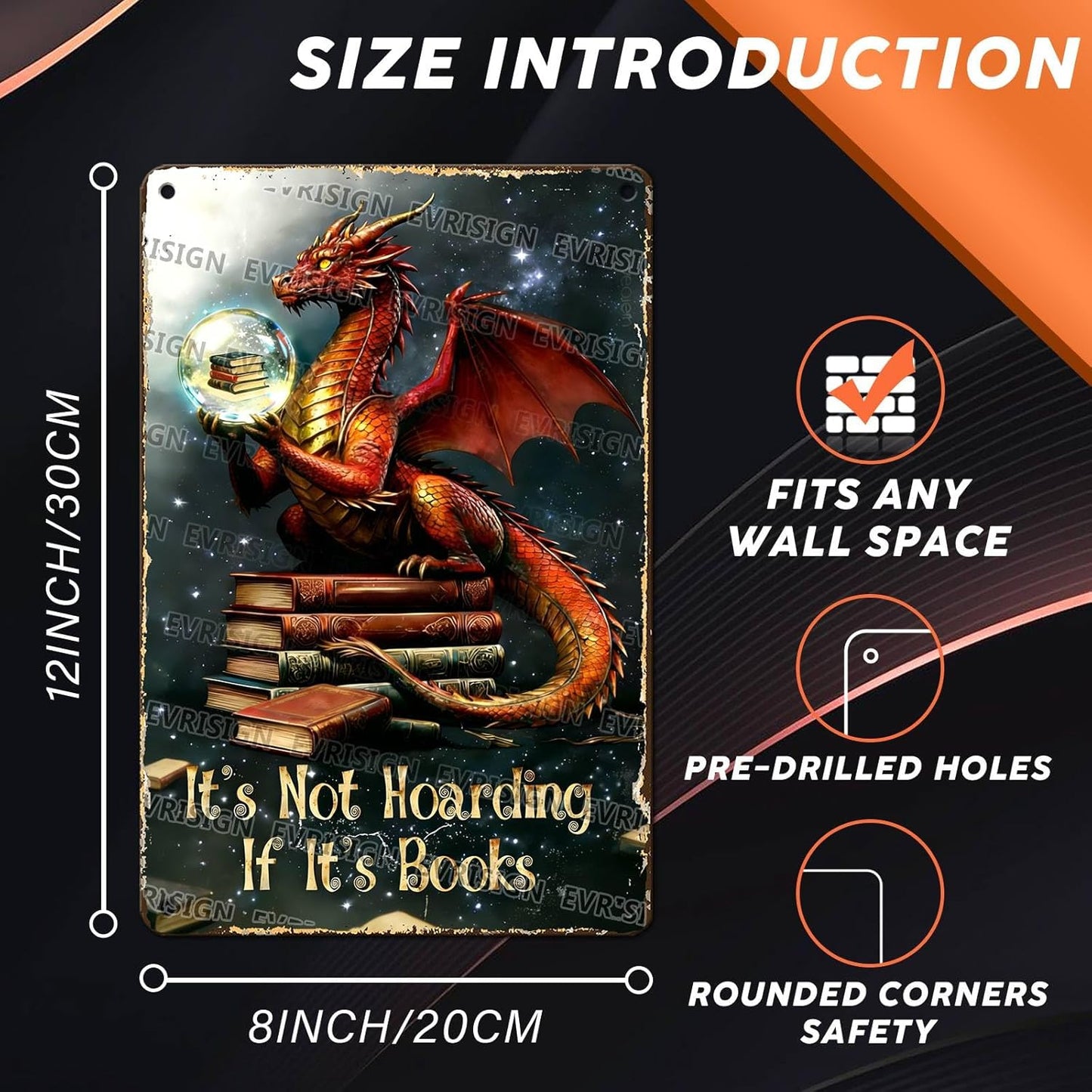 Dragon Bookish Metal Sign It's Not Hoarding If It's Books Tin Sign Book Signs for Library Reading Corner Study Office 12 * 8inch