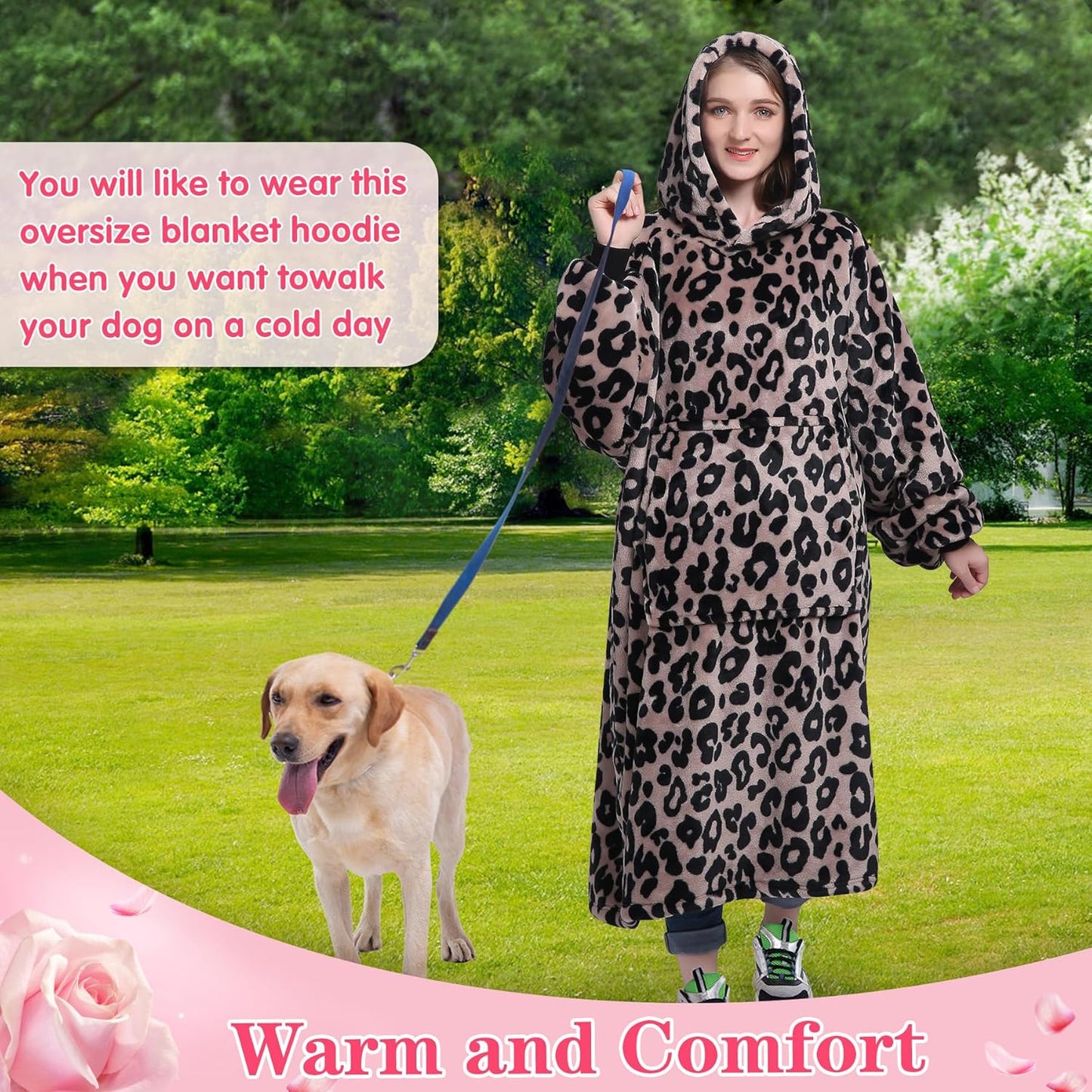 Waitu Wearable Blanket Sweatshirt Gifts for Women and Men, Warm and Cozy Blanket Hoodie, Thick Flannel Hoodie Blanket, Blanket Robe for Adults and Kids - Leopard