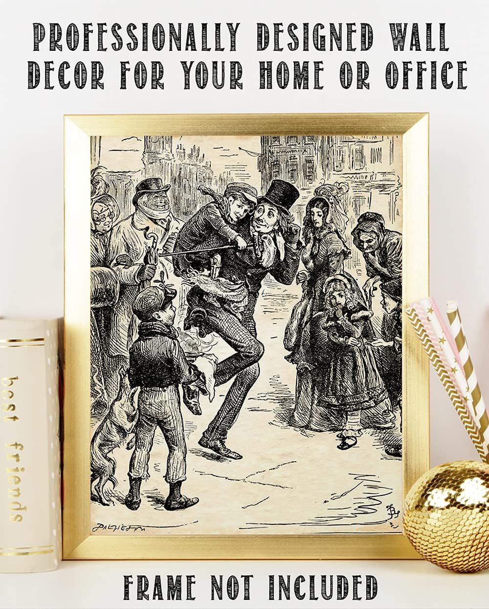 Charles Dickens' Scrooge Illustration from A Christmas Carol Vintage Art 11x14 Unframed Poster - Victorian Scene Wall Decor, Classic Holiday Scene Art Print for Christmas Decor, Library & Reading Nook