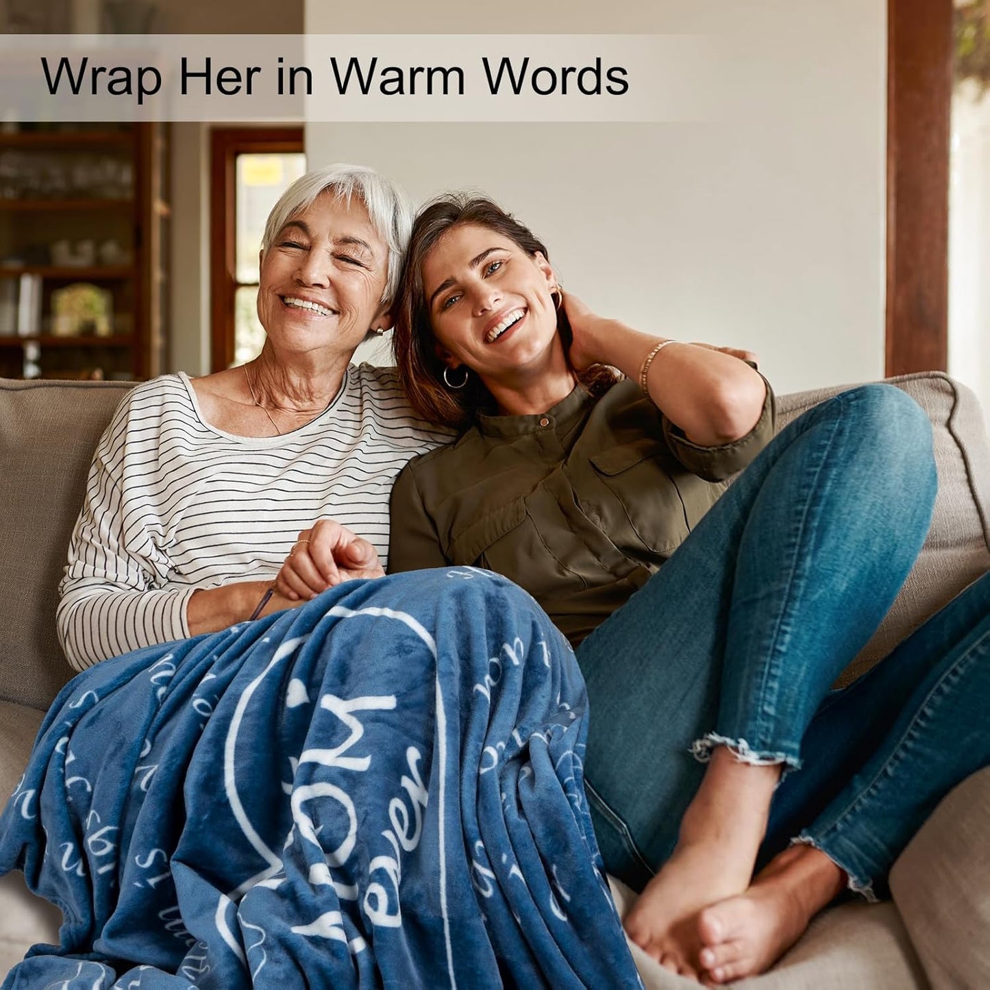 BESTSWEETIE Mother's Day Blanket - Daughter & Son Gifts - Best Mom Ever - Fuzzy Throw Blanket for Mom, Wife, Friend - 50"x 60" Navy