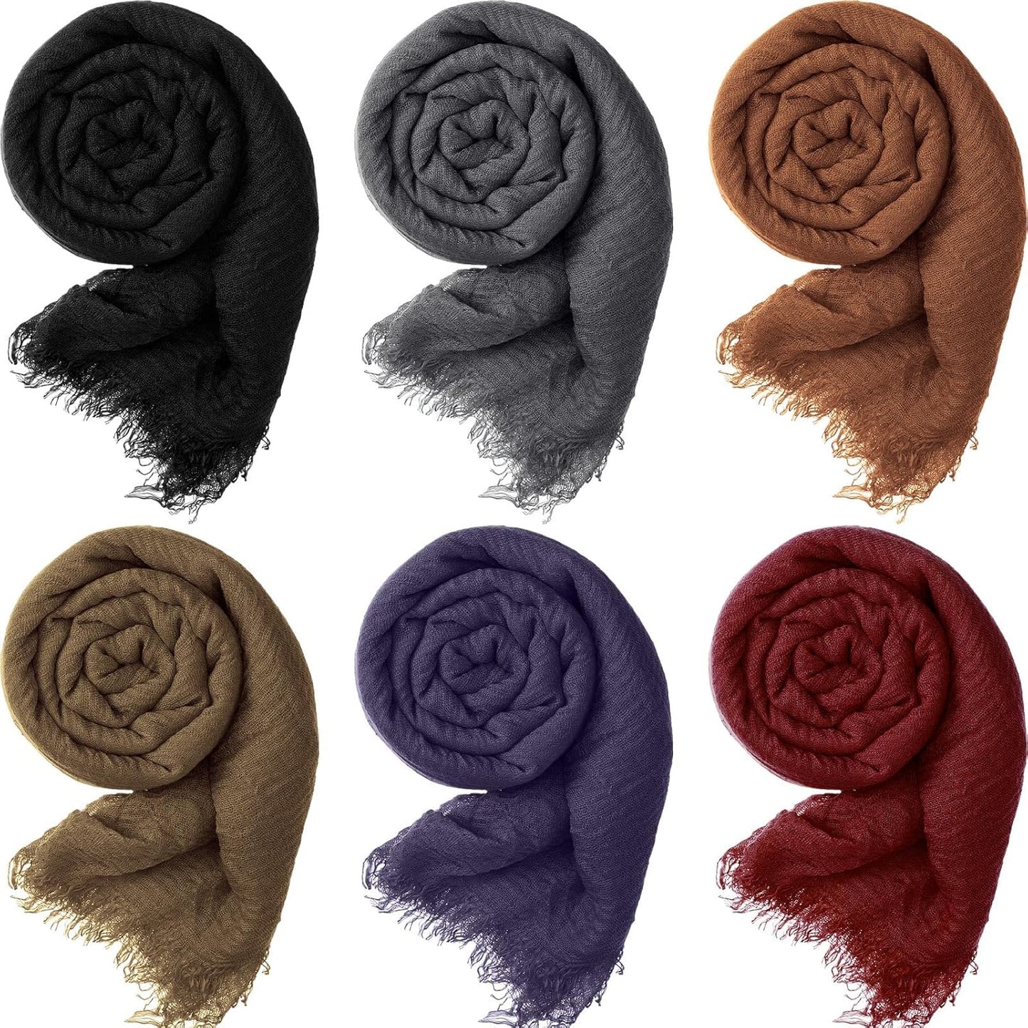 Geyoga 6 Pcs Women Scarf Shawl Hijab Scarves Cotton Crinkle Hijab for Women Blend Shawl Crinkle Wrap Head for Seasons