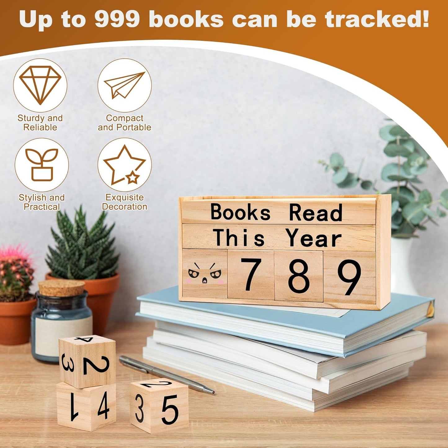 Books Read This Year Counter, Anglecai Book Tracker for Reading Goal Display Wooden Book Reading Tracker Sign Up to 999 Books, Bookworm Gift for Bookshelf Decor, Book Lovers