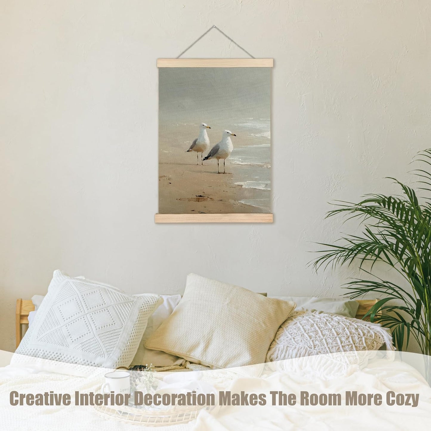 WUCHJ Coastal Beach Seagull Wall Art Poster 12x16 Inch, Beach House Decor, Ocean Seaside Piping Plover Coastal Hanging Wall Decor Canvas Prints for Home Bedroom Living Room