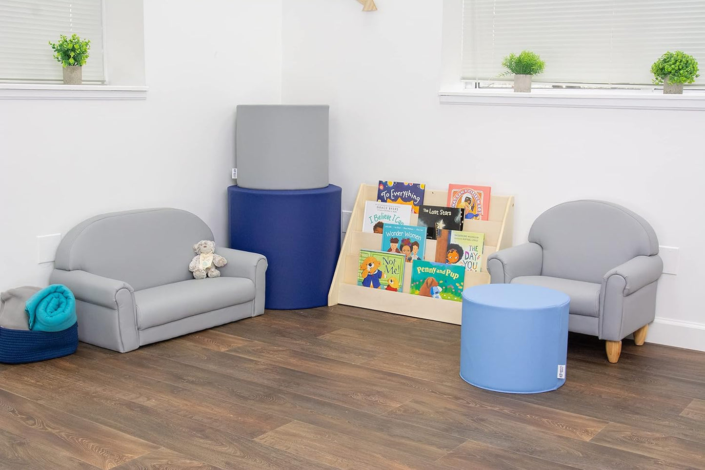 Children’s Factory Tranquility Ottoman Trio, Navy, Toddler Classroom or Daycare Furniture, Kids Preschool Reading Nook Flexible Seating