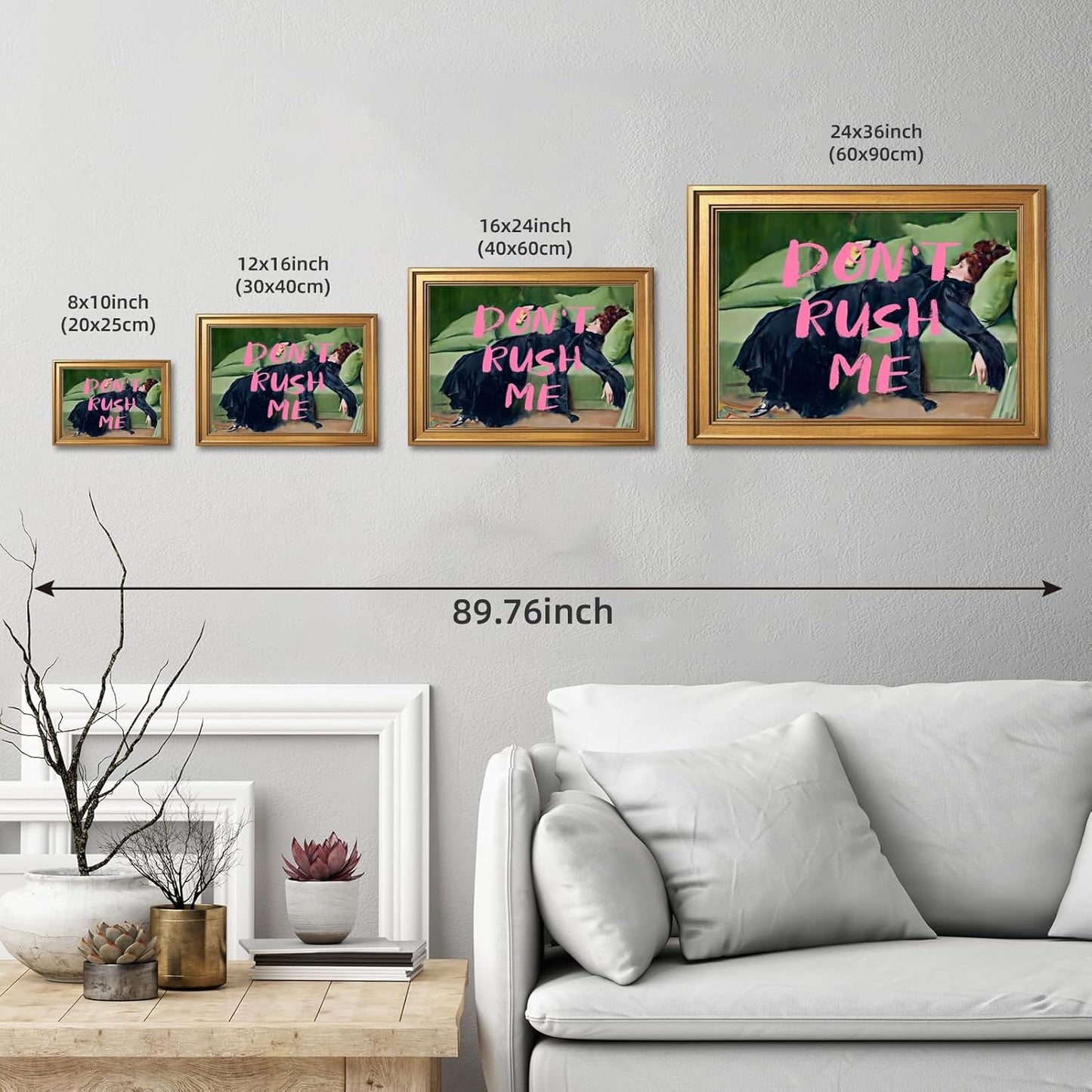 Large Framed Don't Rush Me Wall Art Vintage Altered Portrait Feminist Poster Pink Graffiti Funny Motivational Quote Canvas Painting Victoria Woman Print for Girly Bedroom Home Decor 24x36inch