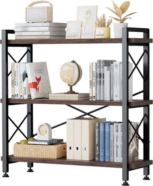 3 Tier Bookshelf Bookcase, 35.5'' Width Wood & Metal Open Book Shelf, Freestanding Industrial Display Shelf, Rustic Storage Shelves Organizer for Home Office, 300 lbs/Level