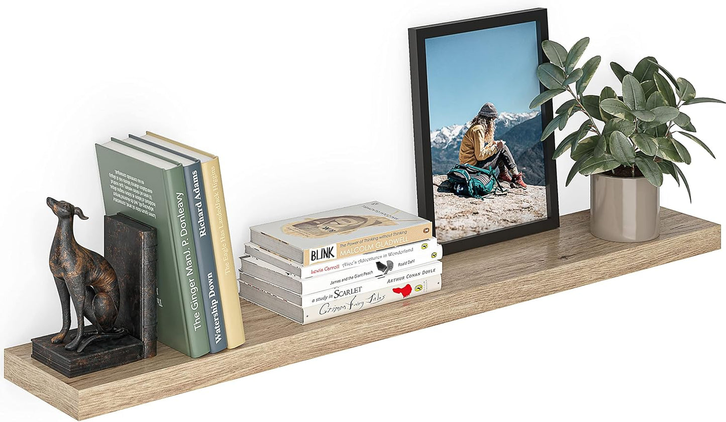 Ballucci Floating Shelf, 48" Wood Wall Shelf with Invisible Brackets for Bathroom, Living Room, Bedroom, Kitchen, Nursery, 8" Deep, Oak Finish