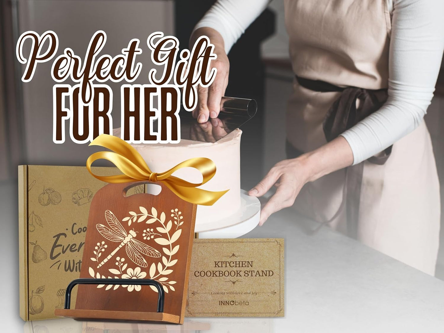 InnoBeta Dragonfly Gifts for Women, Cookbook Stand for Kitchen Counter, Perfect Gifts for Dragonfly Lovers on Birthday, Adjustable Tablet Recipe Book Holder, Unique Garden & Home Decor