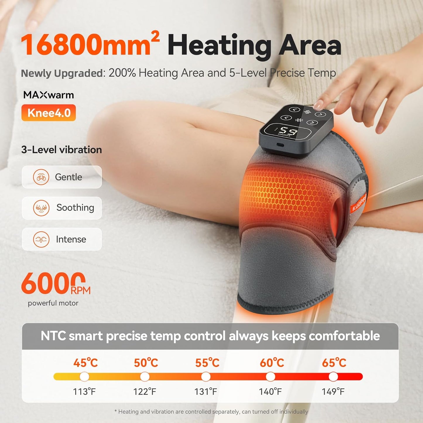 Cordless Knee Massager with Heat Vibration for Pain Relief, MAXwarm 4.0[2026 Upgraded] - Electric Heated Knee Brace with 5 Heat Levels and 3 Massage Mode, Gifts for Men Women (Grey, Pair)