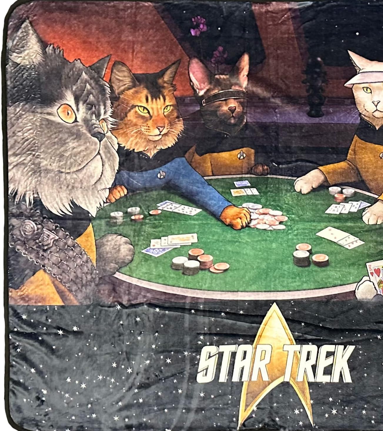 Surreal Entertainment Star Trek Blanket Next Generation Cats Starfleet Picard Worf Geordi Data Deanna TNG Throw 45" X 60"