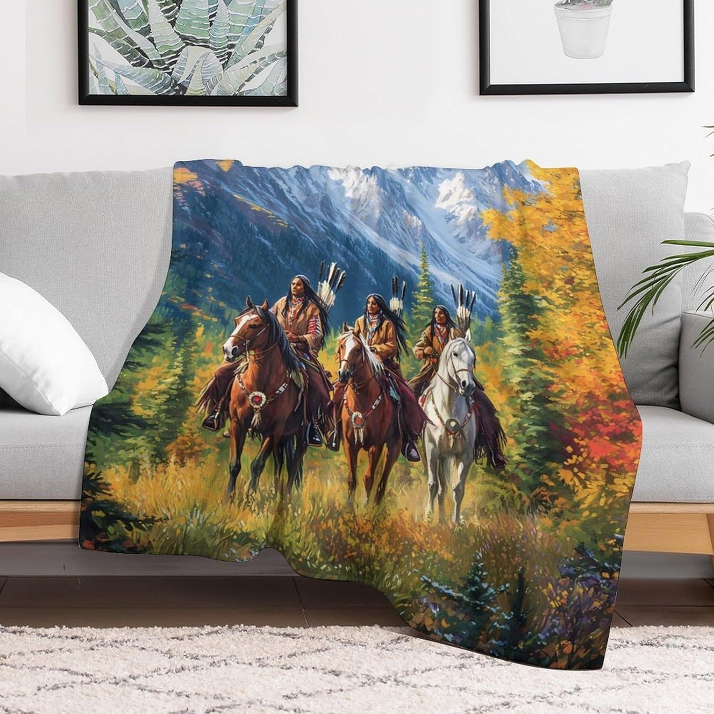 Native USA Tribal Indian Throw Blanket for Couch Bed Plush Cozy Fuzzy Flannel Blanket for All Season 40"x50"