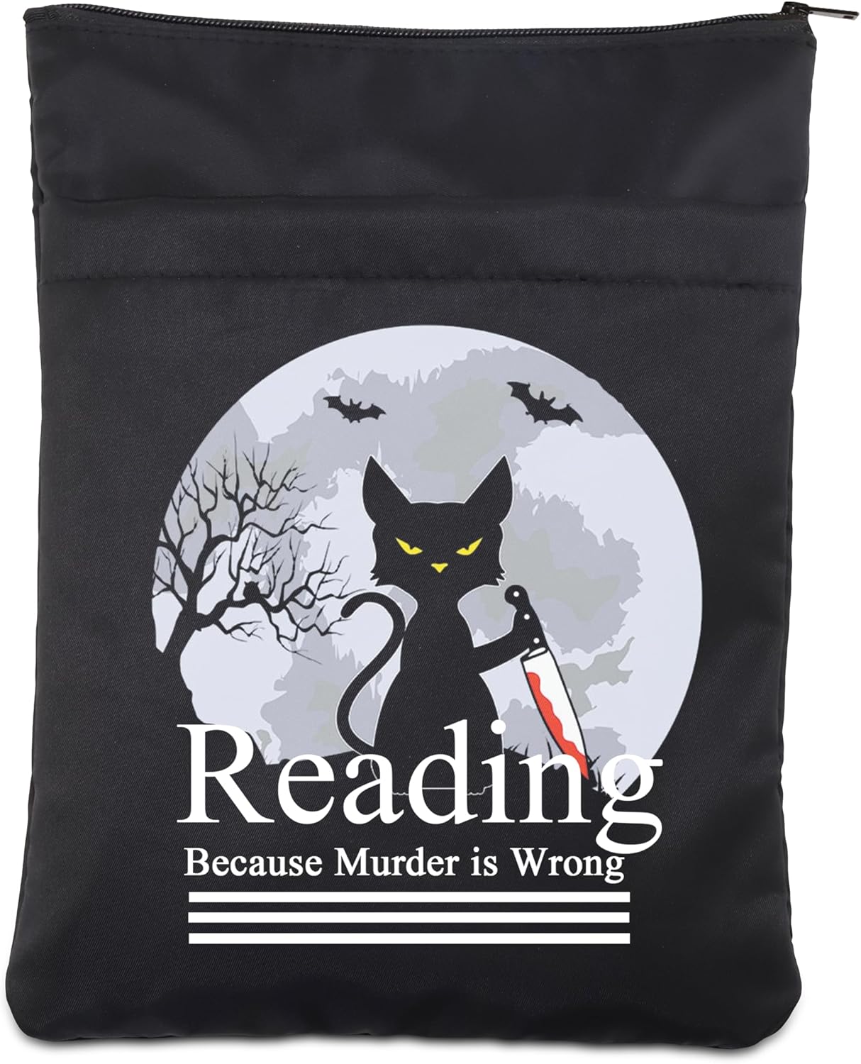 CMNIM Murderous Cat Holding Knife Book Sleeve C at Merch Gift Reading Because Murder Is Wrong Cats Gift for Reader