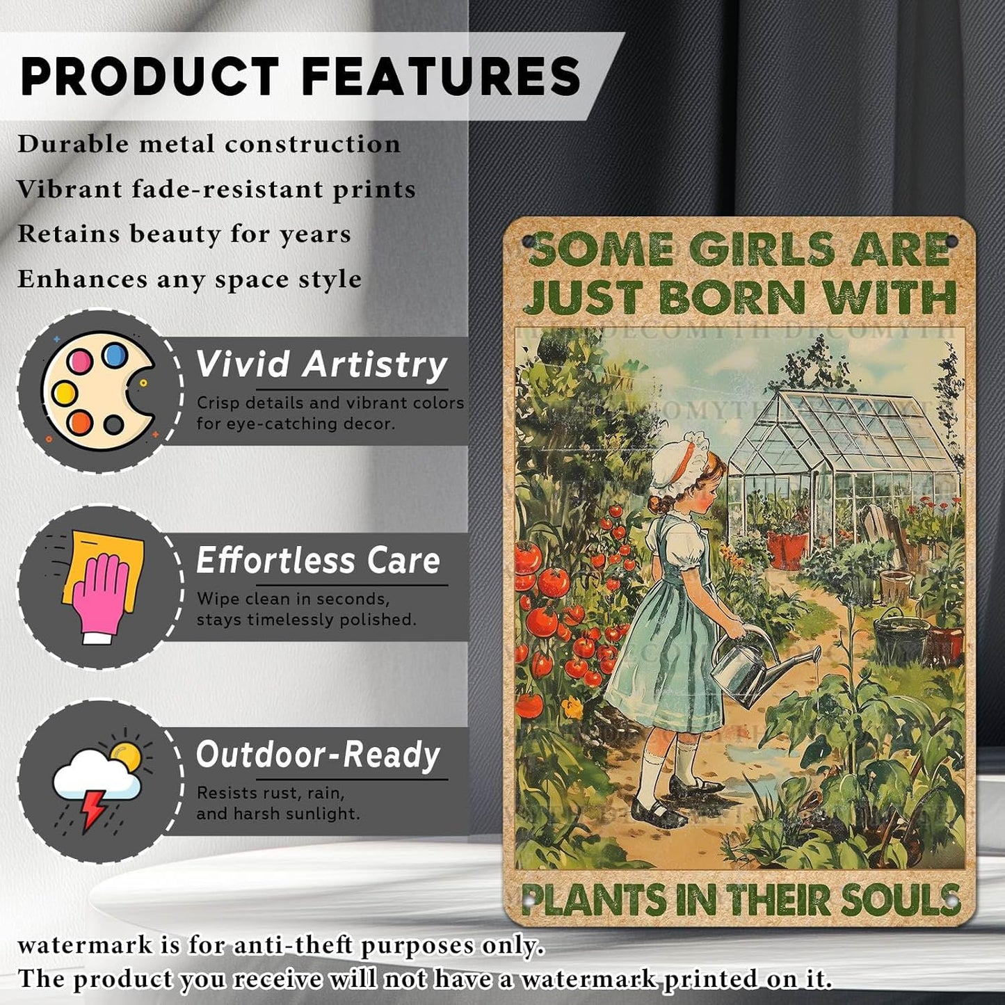 Vintage Garden Tin Sign Some Girls are Just Born with Plants in Their Souls Retro Metal Poster Funny Wall Art Cafe Wall Decor for Garden Plaque 12 * 8inch