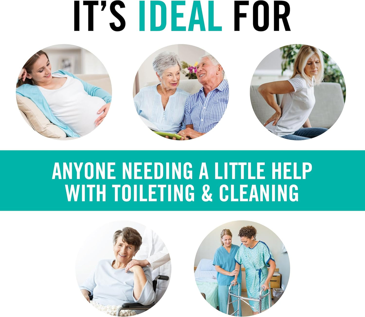 Juvo Toilet Aid - Personal Bottom Wiping Tool, Bathroom Mobility Aid for Disabled, Elderly, and Surgery Recovery - 18" long wand with hygienic cover