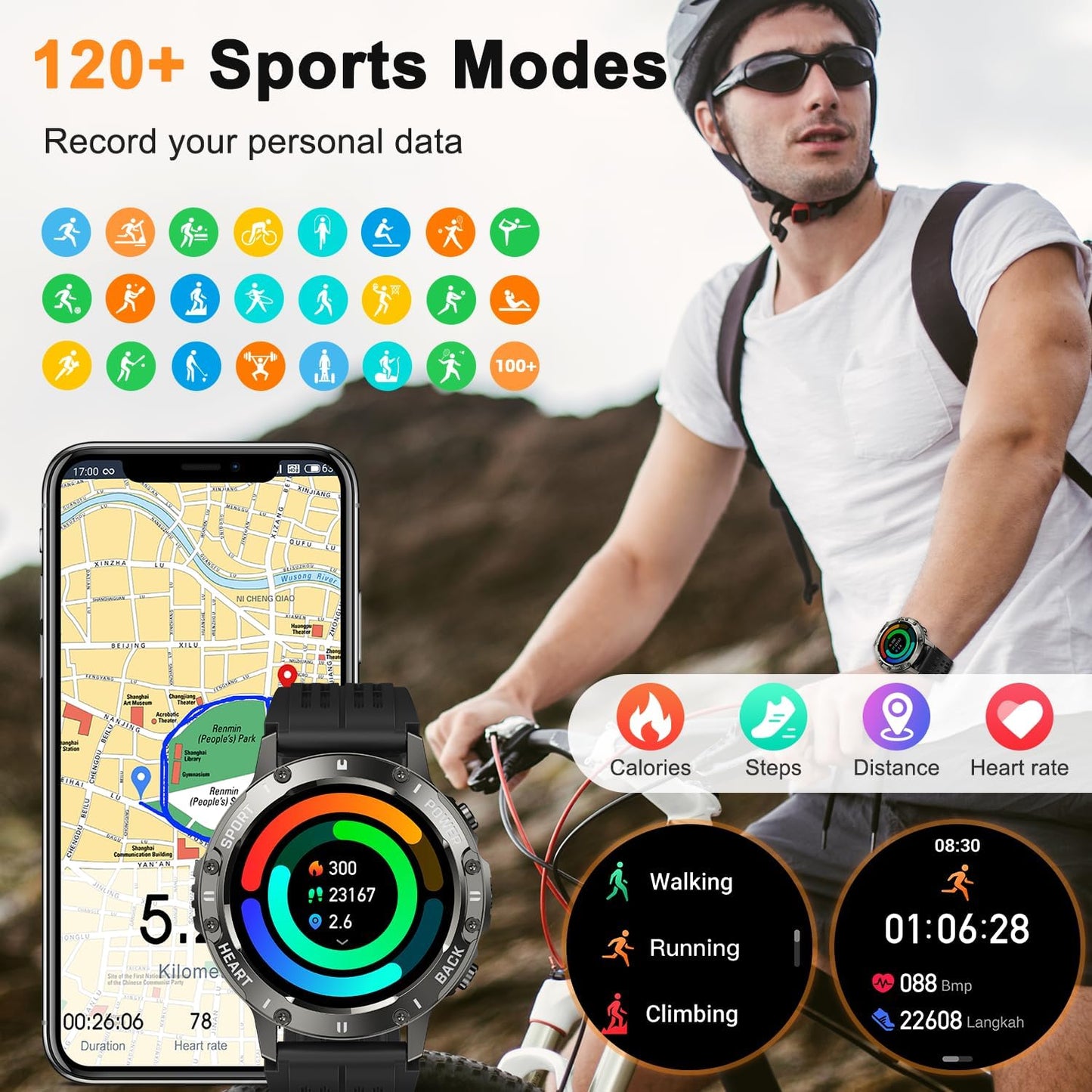 zhizhi Smart Watch for Men Fitness Tracker: Smart Watches for Android Phones iPhone Bluetooth Waterproof Make Answer Call Digital Mens Watches Heart Rate Monitor Running Smartwatch Samsung Compatible