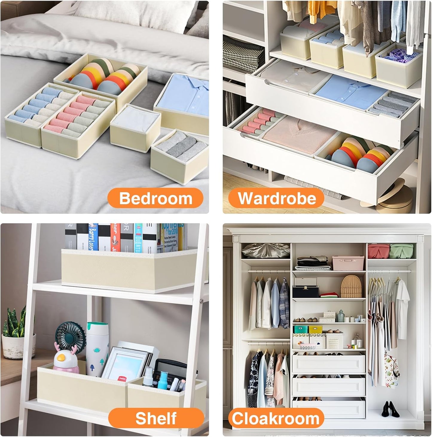 DIMJ Drawer Organizer Clothes 15 Pack - Foldable Baby Organizers and Storage & Closet Organizers for Bedroom, Closet - Nursery Organization Dresser Dividers for underwear, Sock,Bra, Belt, Tie, Beige