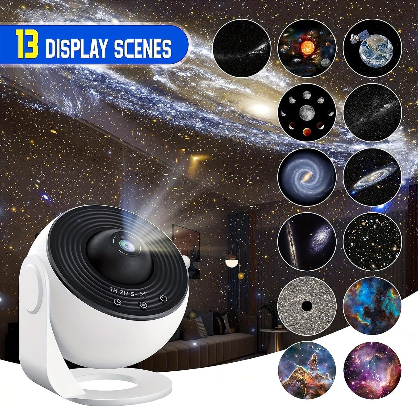 Galaxy Projector Pro, 13-in-1 Planetarium Projector - Northern Lights, Moon & Solar System, 360° Rotating with Auto-Off Timer & Speed Control, Ceiling Night Light for Astronomy Lovers, Bedroom Decor
