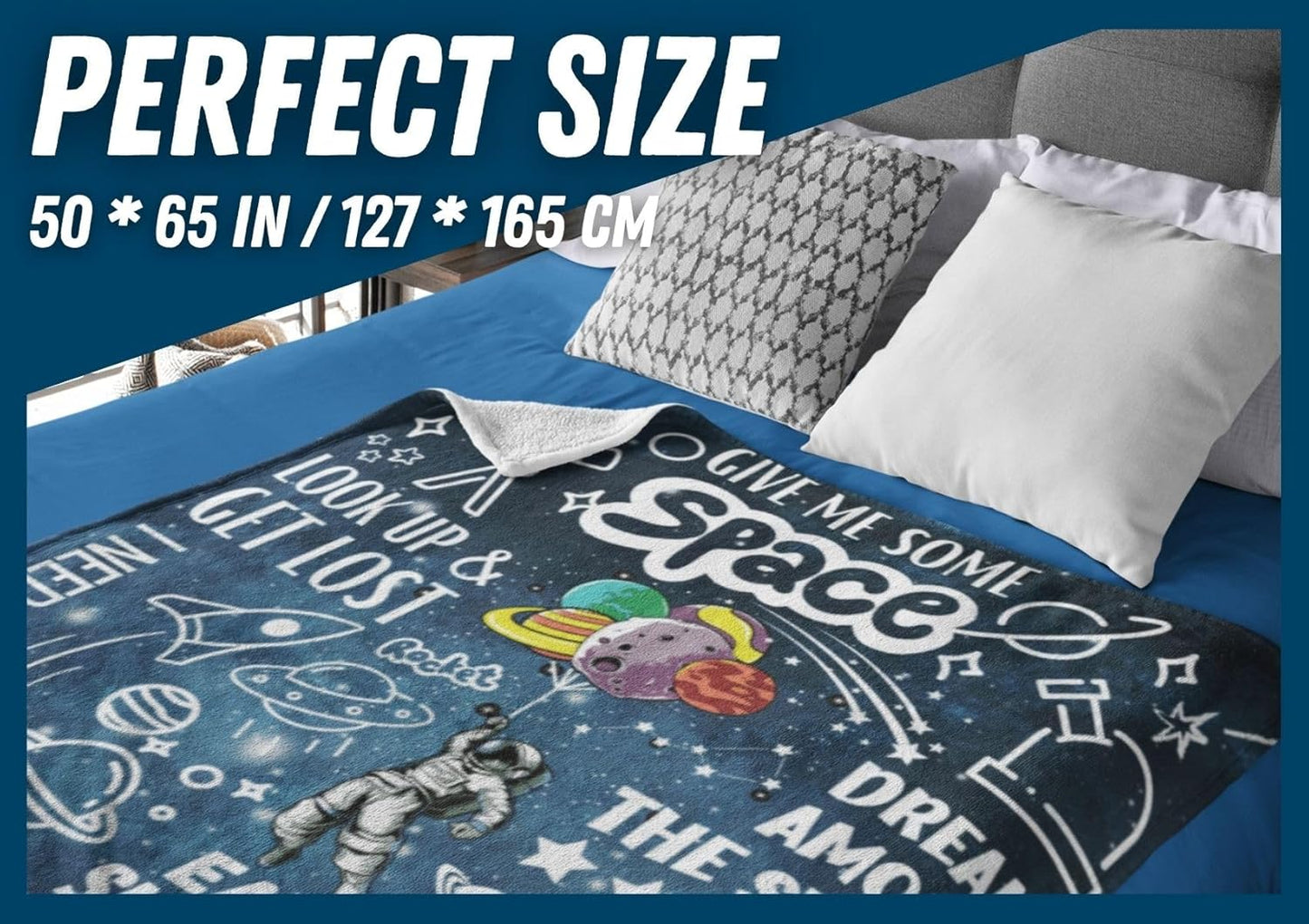 Space Gifts Blanket Astronomy Astronaut Flannel Plush Throw for Space Lovers (50"x 65")