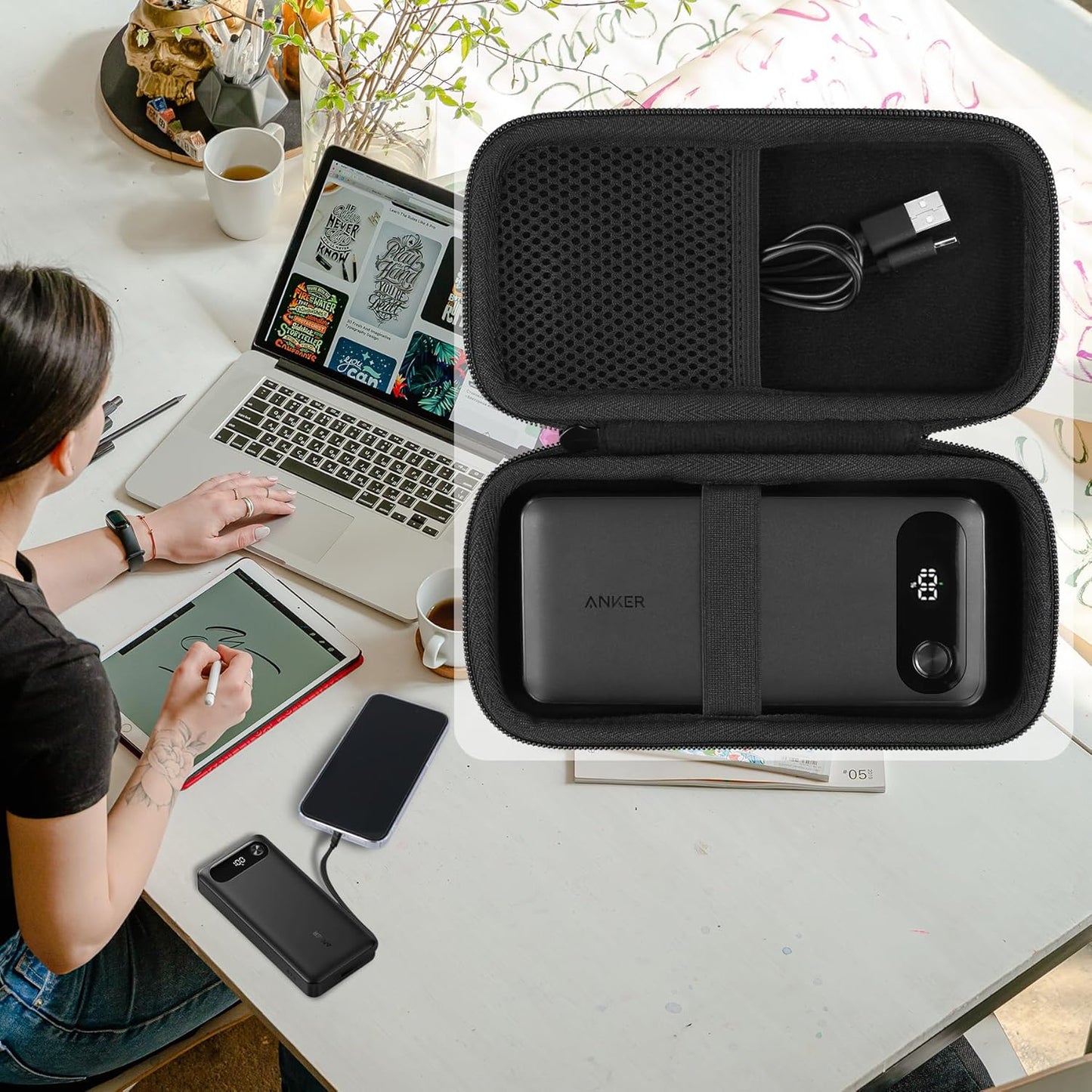 khanka Hard Travel Case Replacement for Anker Power Bank, 20,000mAh Portable Charger,Case Only.(Black)