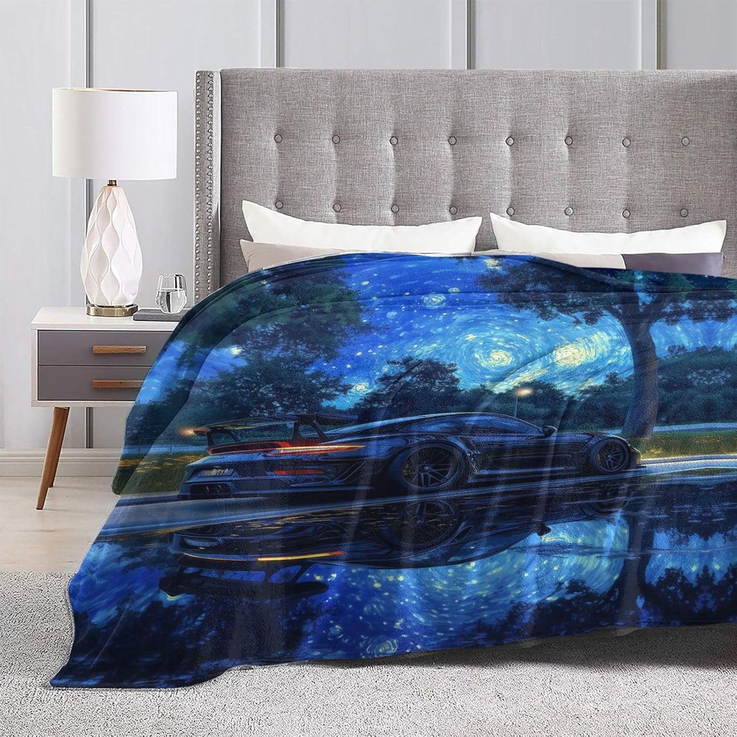 Blue Car Blanket Flannel Throw Blanket Soft Warm Cozy Travel Blanket for Bed Couch Sofa Living Room Bedroom Gift for Car Lover Women Men Girls Boys All Season 60"x50"