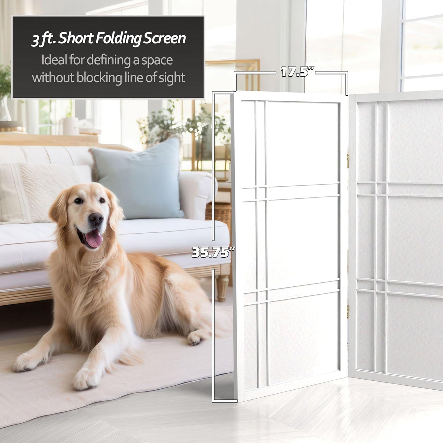 3 ft. Short Double Cross Shoji Screen - White - 5 Panels