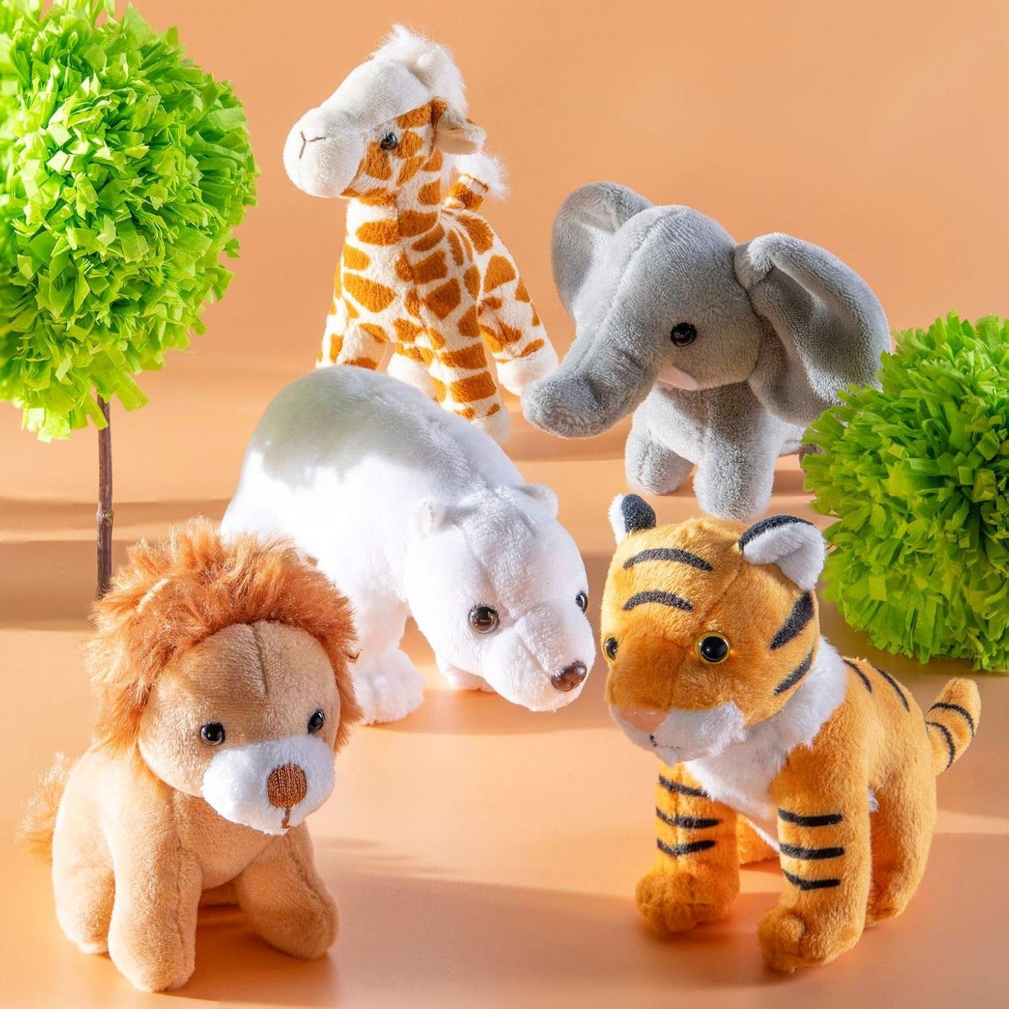 PREXTEX Safari Friends Stuffed Animal Gift Set - 5 Small Plush (Giraffe, Tiger, Lion, Polar Bear, Elephant) Zoo Animals - Machine Washable Stuffed Animals for Boys & Girls Ages 3-5+