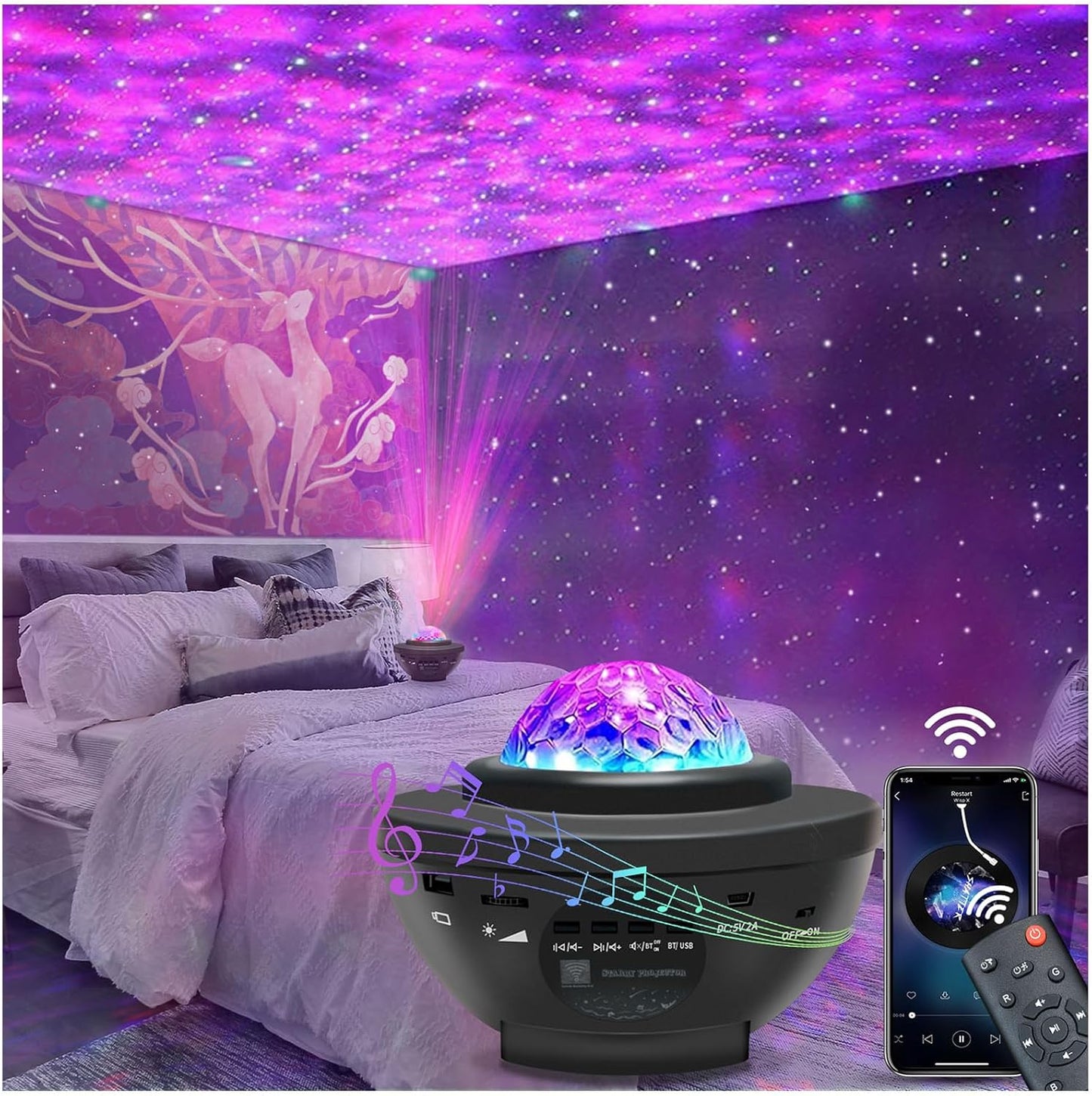 easeking Star Projector Galaxy Light Projector with Bluetooth Speaker, Multiple Colors Dynamic Projections Star Night Light Projector for Kids Adults Bedroom, Space Lights for Bedroom Decor Aesthetic