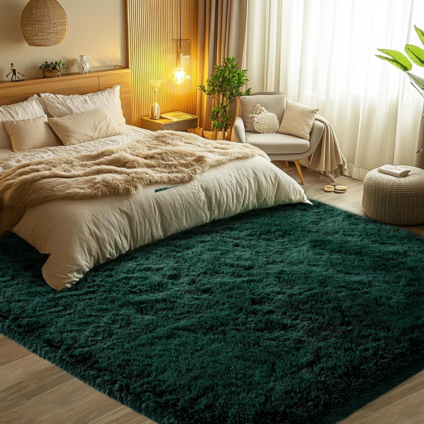 CAIYUECS 3x5 Green Area Rug for Bedroom: Shag Rugs for Living Room-Modern Fuzzy Furry Plush Soft Rugs for Kids Girls Room,Shaggy Rug for Dorm Home Decor(3x5 Feet,Green)