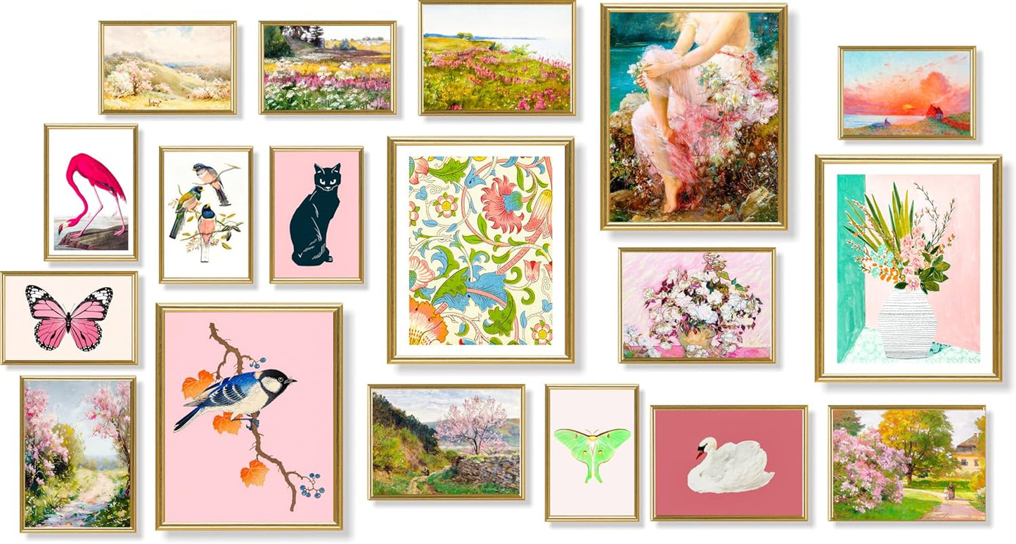 18 PCS Colorful Eclectic Wall Art Decor, Famous Artist Posters ,Eclectic Room Decor Aesthetic, Vintage Maximalist Wall Decor, French Country Decor Botanical Boho Wall Decor for Bedroom Dorm (L1)
