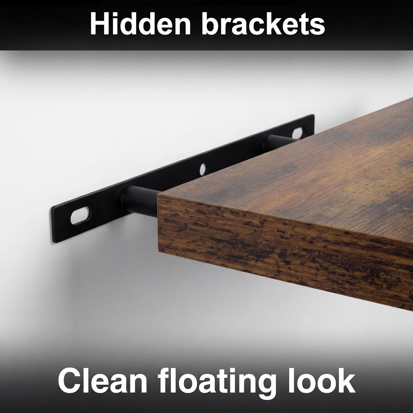 16 Inch Oak Floating Shelves Set of 3, Brown Wall Mounted Shelves with Hidden Brackets, Thin Floating Shelves for Wall Decor, Kitchen Bathroom Bedroom Office