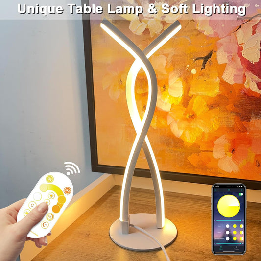 Daymeet Table Lamp for Bedroom, Bedside Lamps for Nightstand Dimmable, 3 Color Temperatures Night Stand Light with Remote and APP Control Desk Lamp for Kids Room Living Room Office