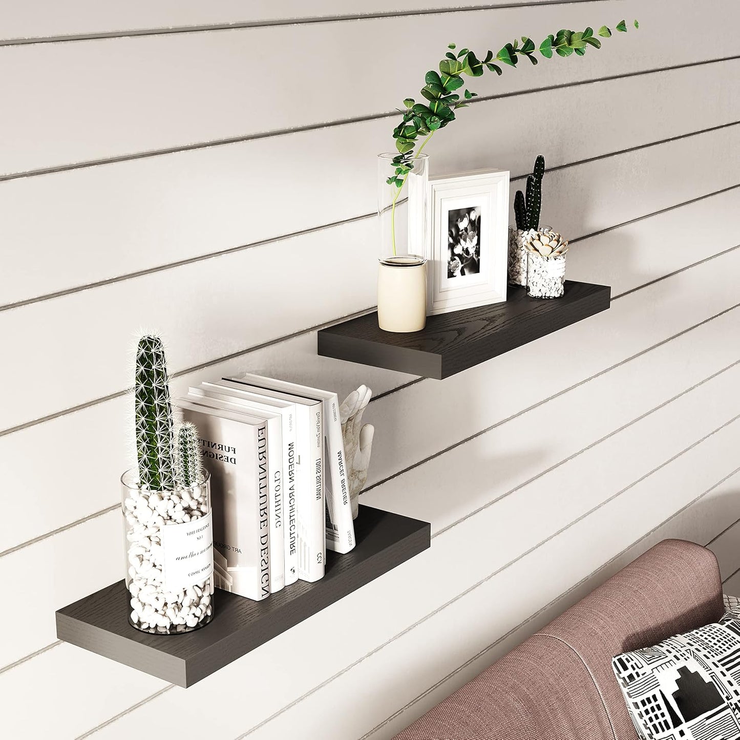 GREENDEW Floating Shelves Invisible Wall Mounted Set of 2, Retro Hanging Wall Decor Shelf 16 x 9 for Living Room, Bedroom, Bathroom, Kitchen (Black)