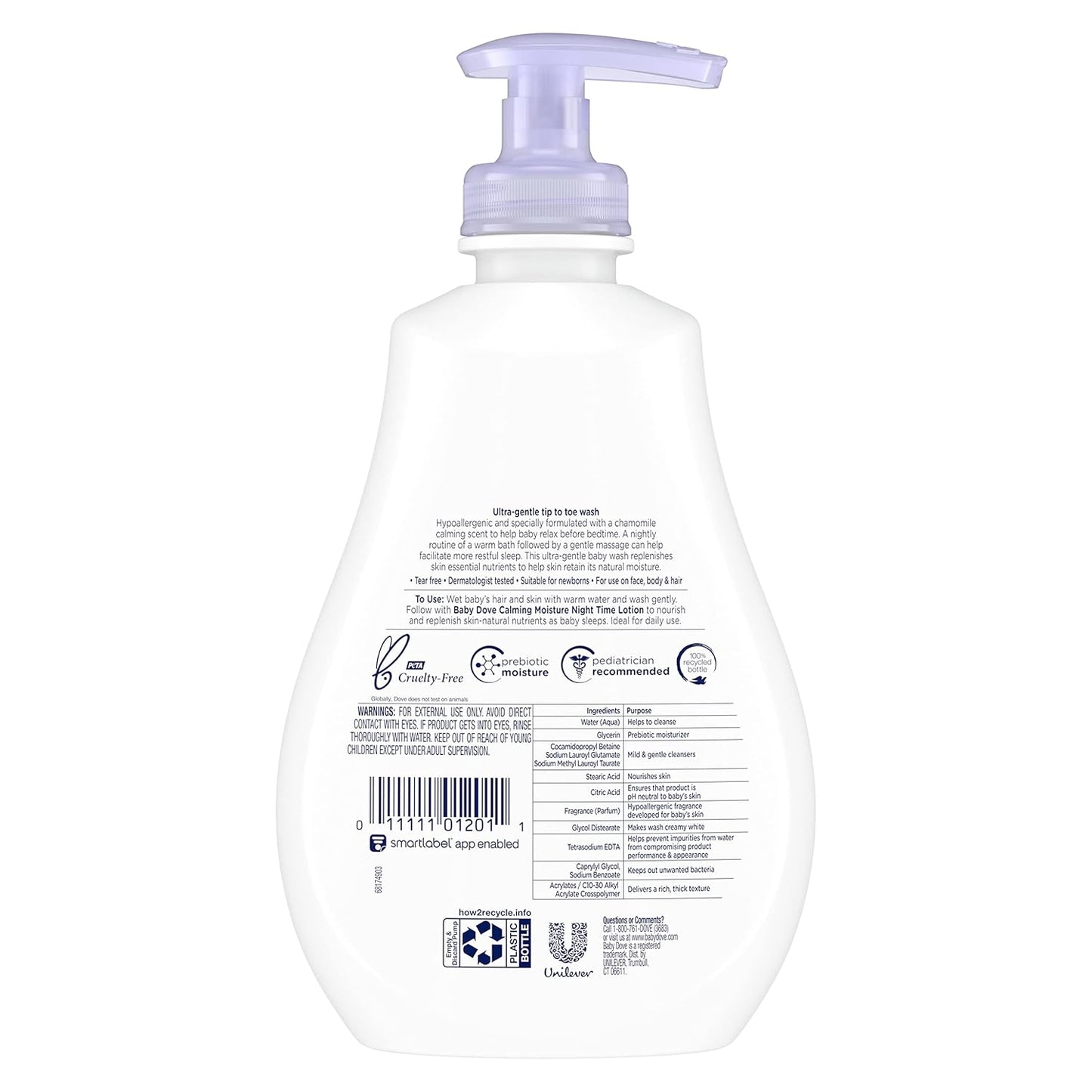 Baby Dove Sensitive Skin Care Baby Wash For a Calming Moisture Hypoallergenic and Tear-Free, Washes Away Bacteria, Chamomile, 13 Fl Oz