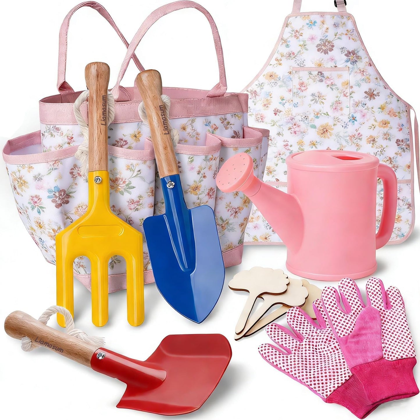 Kids Gardening Tools Set Toddler Gardening Kit with Apron & Tote Bag, Shovel, Fork, Trowel and Gloves, Outdoor Gardening Toys Easter Gifts for Children Ages 3-10