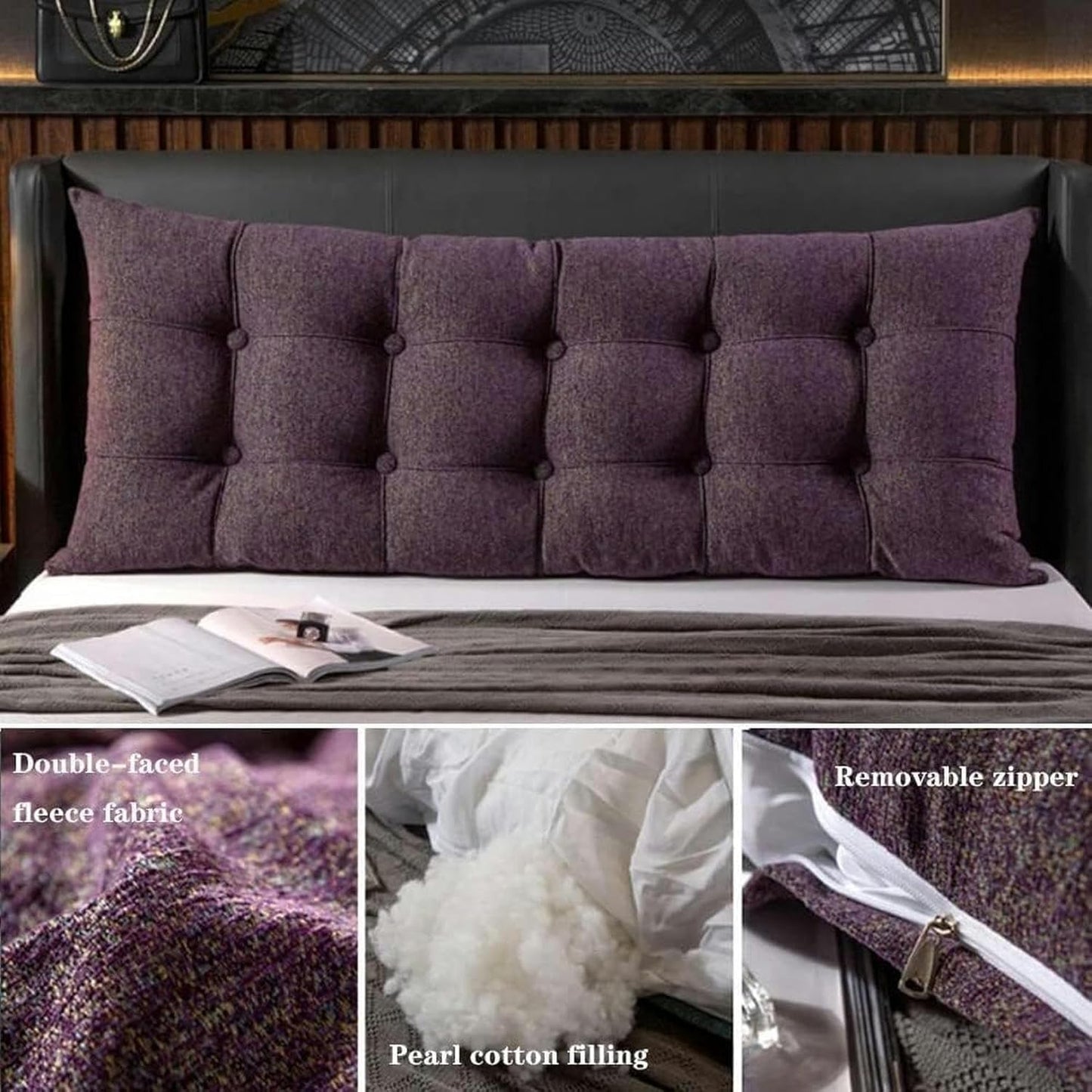 Adult Soft Reading Pillow, Pregnancy Watching TV King Size Wedge Headboard Sitting Up Pillow Long Rest Back Support Cushion Bed Rest Pillows(Purple,60cm)